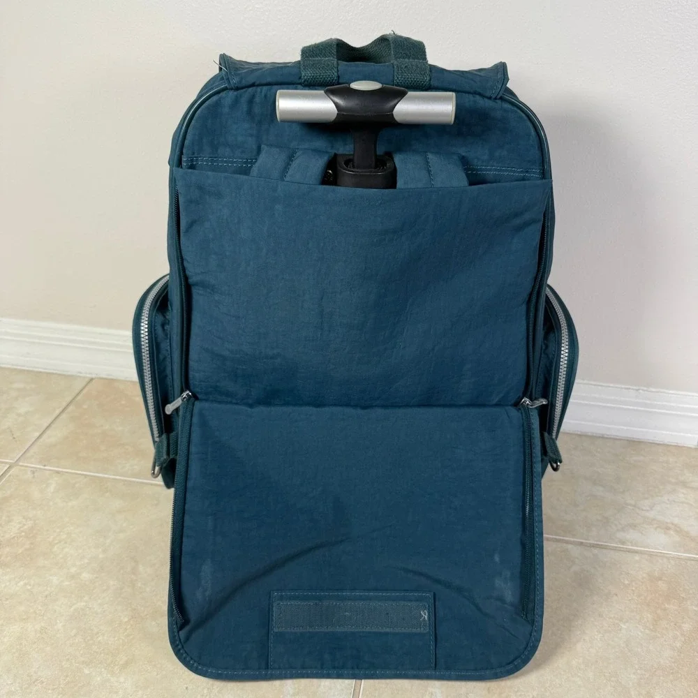 Kipling Alcatraz Rolling Backpack Unisex Large Teal Blue Convertible Laptop Bag